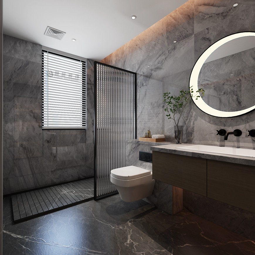 湖(hú)光山(shān)色下疊200平米現代東方風格主衛