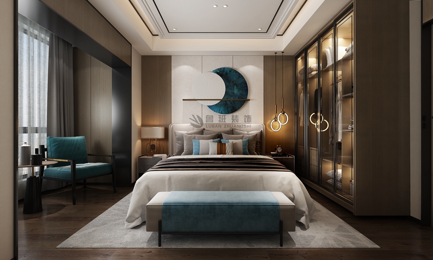 湖(hú)光山(shān)色下疊200平米現代東方風格卧室 (2)