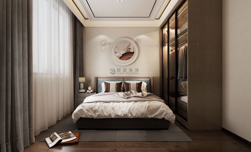 湖(hú)光山(shān)色下疊200平米現代東方風格卧室