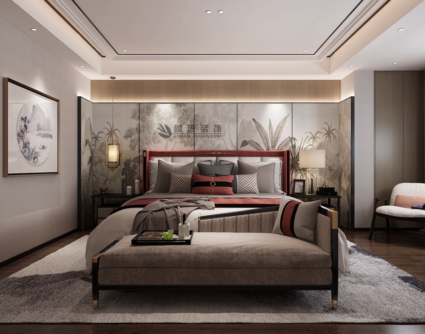 湖(hú)光山(shān)色下疊200平米現代東方風格主卧
