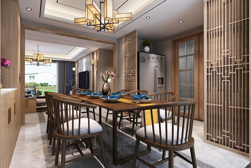 金地西沣公(gōng)元三居室160平米新(xīn)中(zhōng)式風格餐廳