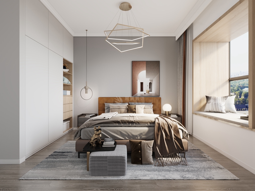 西安(ān)魯班裝(zhuāng)飾出品大華錦繡前城123平米三居室現代簡約黃玉嬌設計師主筆(bǐ)設計——主卧效果圖設計