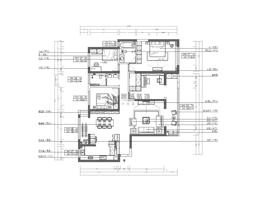 西安(ān)魯班裝(zhuāng)飾出品金地西沣公(gōng)元160平米四居室現代輕奢張巍設計師主筆(bǐ)——平面布局圖設計