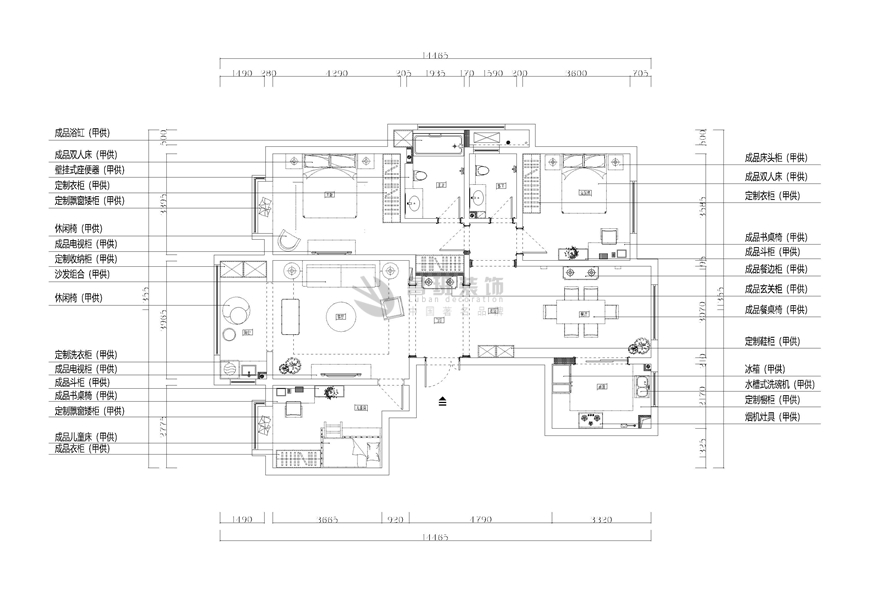 西安(ān)魯班裝(zhuāng)飾出品天創雲墅170平米四居室美式輕奢塗黎設計師主筆(bǐ)——平面布局設計