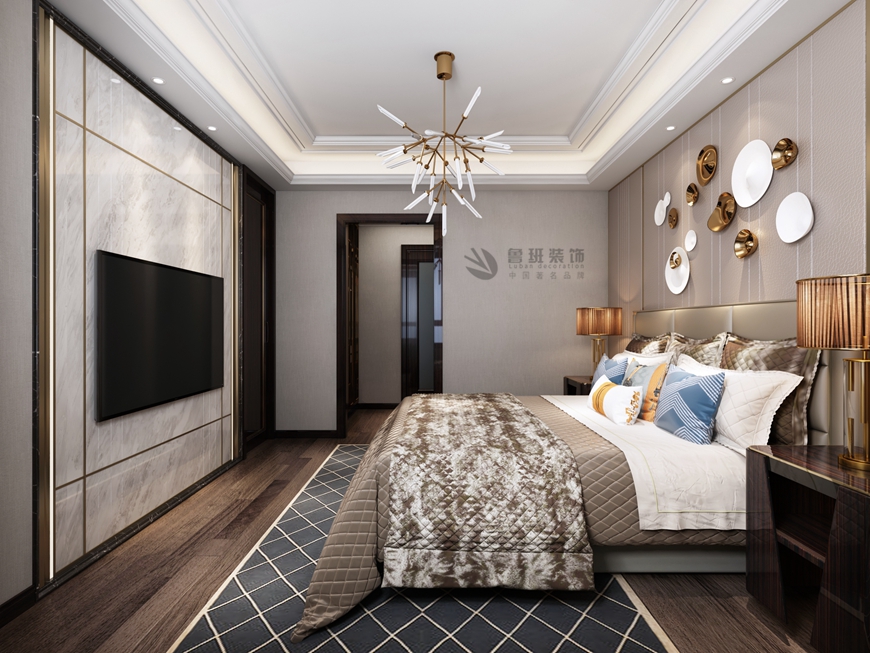 西安(ān)魯班裝(zhuāng)飾出品中(zhōng)建昆明瀾庭230平米現代輕奢設計楊立邦設計師主筆(bǐ)——主卧設計效果圖